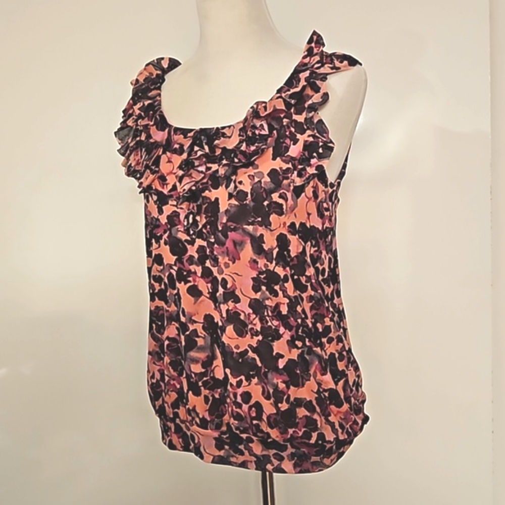 The Limited pink floral print sleeveless ruffle detail banded top Medium summer